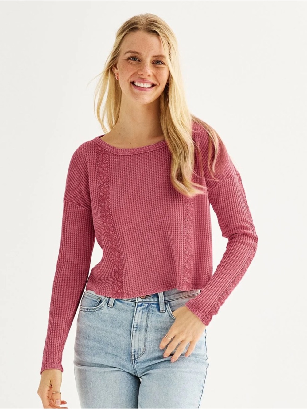 Rewind Women’s Textured Ribbed Knit Long Sleeve Top Size Medium